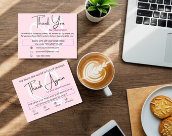 Business Thank You Card Canva Template | Pink Editable and Printable Digital Business Card | Product Gift Box Insert Card | Instant Download