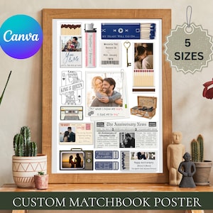 Pode incluir: Um poster personalizado emoldurado com imagens e texto românticos. O poster inclui fotos, uma chave, uma cassete e os textos "You & Me" e "King & Queen". Disponível em 5 tamanhos.