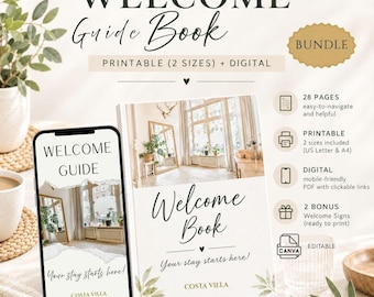 Airbnb Welcome Book Template Digital & Printable | Editable Canva Host Guide VRBO | Vacation Rental House Manual | Airbnb Mobile Guidebook