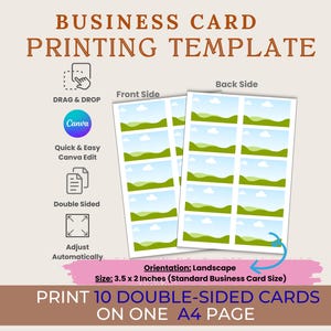 Printing Template for Business Cards | 3.5 x 2 inches Double Sided Business Card Editable Canva Template | Drag & Drop Blank Frame Template