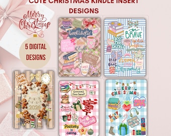 5 Decorações de Natal para Kindle em Formato Digital | Capa Estética Rosa e Verde para Kindle (PNG) | Capas para Kindle Paperwhite Colorsoft Basic