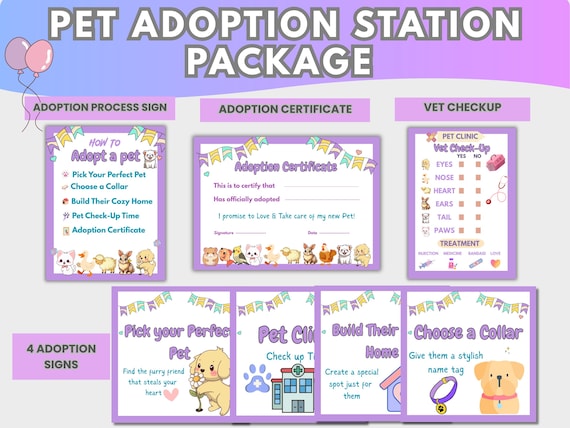 Pet Adoption Party Printable Kit | Puppy Adoption Station Signs | Pet Adoption Certificate & Décor Bundle Instant Download Party Decoration