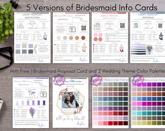 5 Bridesmaid Info Card Canva Templates Bundle | Bridesmaid Invitation Card | Maid of Honor Proposal Cards | Modern Wedding Invitation Cards