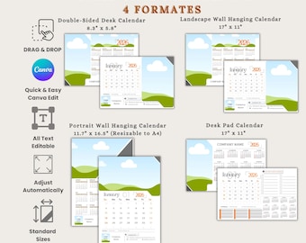 2026 Editable Photo Calendar Template Bundle | Full Year at a Glance & Monthly Kalendar | Office Desk Calendar Deskpad Hanging Wallcalendars