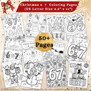 6 7 Christmas Coloring Pages Printable Bundle | Gen Alpha Slang Viral Meme | 67 Trend Popular Meme | Six Seven Xmas Holiday Activity Sheets