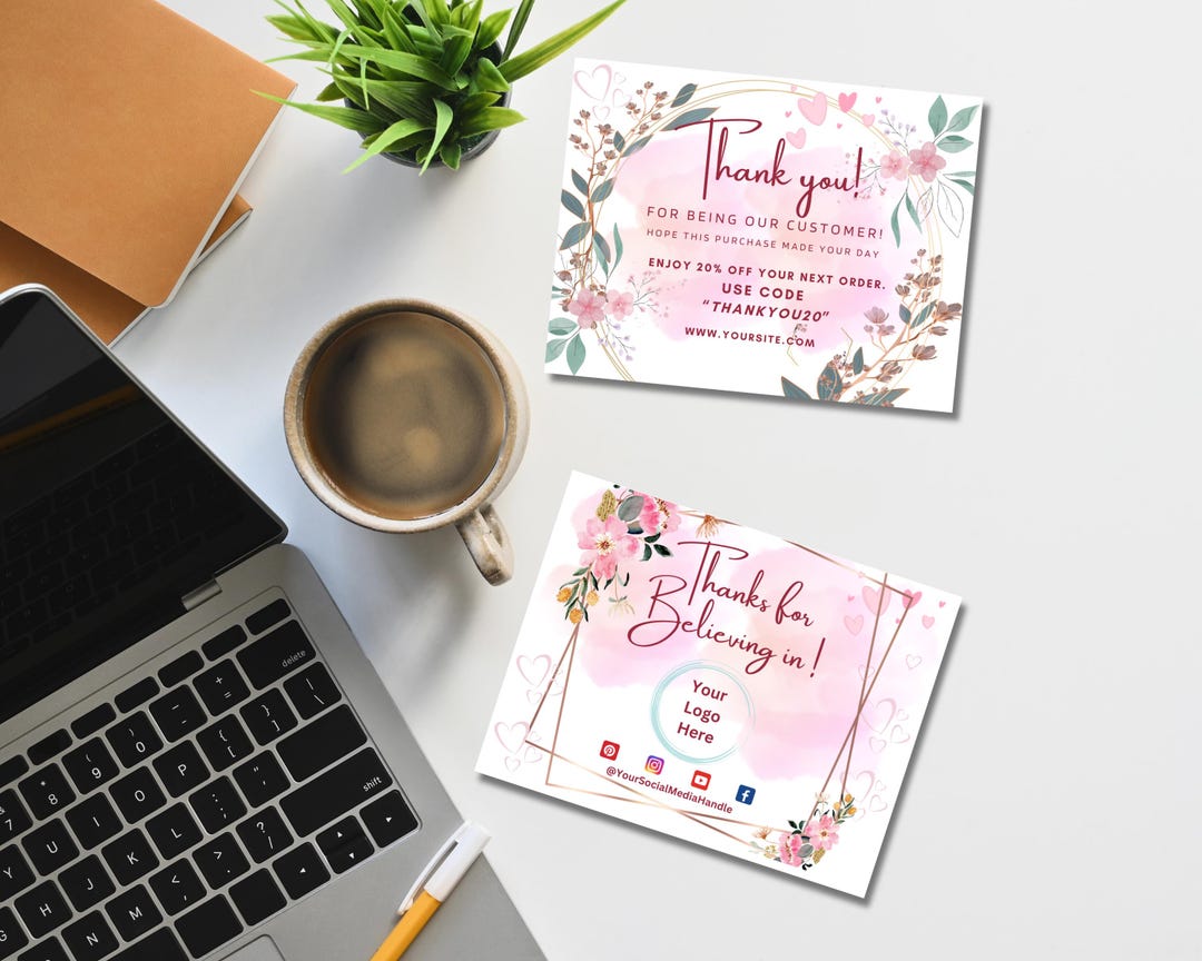 Small Business Thank You Card Template | Floral Editable Canva Design ...