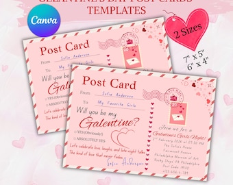Editable Galentines Invitation Postcard | Love Letter Galentine Party Invite | Galentine's Day Card Hand Drawn Dinner Brunch Party Post Card