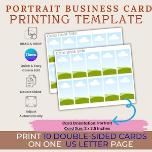 Printing Template for Business Card | 2 x 3.5 Inches Double Sided Business Card Editable Canva Print Templates | Drag & Drop Portrait Frame