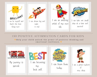 130 Positive Affirmation Cards for Kids | ADHD Slow Learners Children Printable Flash Cards pdf| Digital Emotional Mental Health Growth Tool