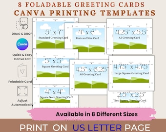 8 Foldable Cards Printing Templates | DIY Drag & Drop Printable Card | Greeting Cards Canva Blank Frame Template | Fold Place Card Template