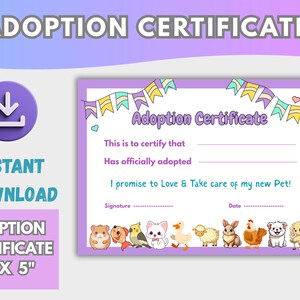 Pet Adoption Party Kit | Printable Signs, Certificate (Digital Download)
