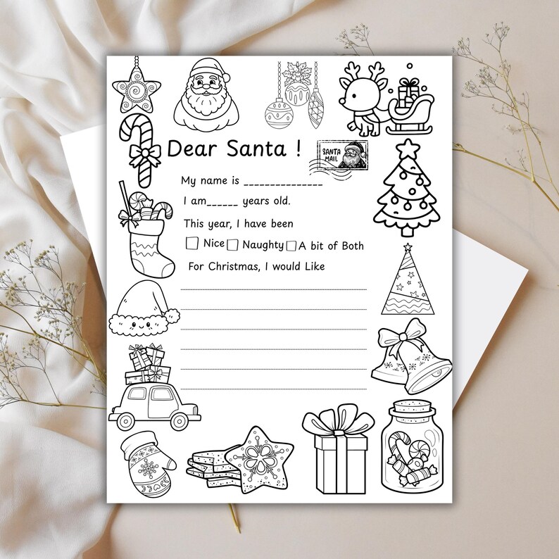 Letter to Santa Coloring Page Xmas Wish List Printable | Dear Santa ...