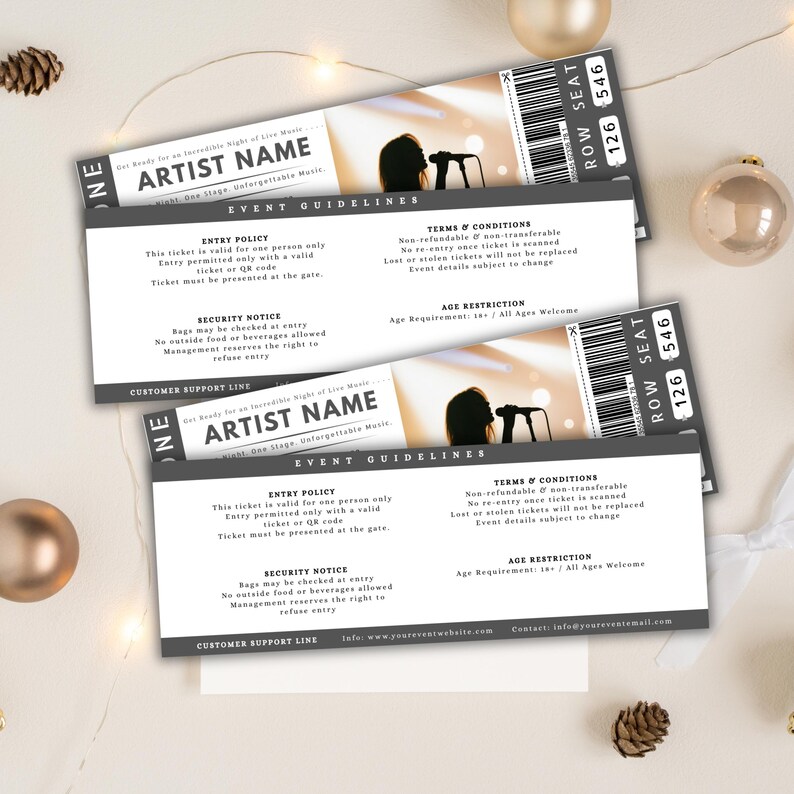 Editable Concert Ticket Template Fake Concert Tickets Stub DIY