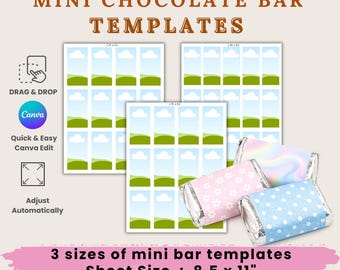 Mini Chocolate Bar Wrapper Template | Editable Graduation Candy Bar Labels | Candy Buffet Mockup | Custom Party Favor Wrap Canva Blank Frame