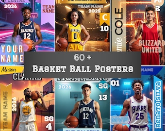 60 bearbeitbare Korb Poster Vorlage Canva | Benutzerdefinierte Sport Kulissen Poster | DIY Basketball Display Banner | Basketball Senior Night Banner