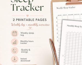 Sleep Diary Printable, Weekly Sleep Log, Monthly Sleep Chart, Insomnia Fatigue Energy Tracker PDF