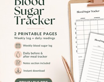 Blood Sugar Tracker Printable, Diabetes Glucose Log, Before After Meal Chart, Type 2 Daily Tracker PDF