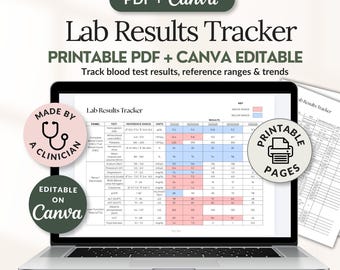 Lab Results Tracker Bundle, Blood Test Tracker, Lab Values Log, Medical Records Canva Editable Printable PDF