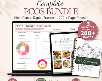 PCOS Tracker Bundle: Symptoms Tracker, 30-Day Meal Plan, Printable Planner & Low GI Food List