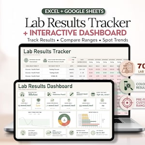 Hoja de cálculo para el panel de resultados de laboratorio / Seguimiento de análisis de sangre para Excel y Google Sheets