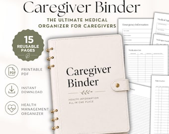 Caregiver Medical Binder Printable, Elderly Care Planner, Medication Log, Emergency Info, Health Records PDF