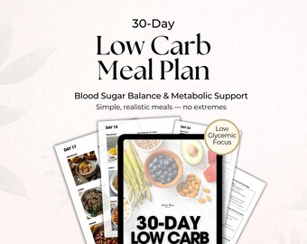 Plan de comidas bajas en carbohidratos, plan de dieta baja en carbohidratos, dieta para controlar el azúcar en sangre, plan de comidas para bajar de peso, dieta alta en proteínas, PDF imprimible
