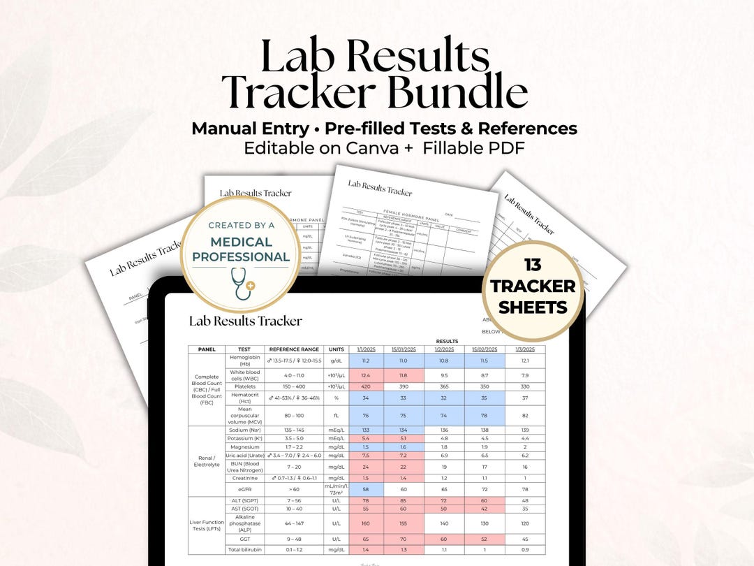 Lab Results Tracker Bundle, Blood Test Tracker, Medical Lab Log, Health ...