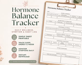 Hormon-Balance-Tracker zum Ausdrucken, PCOS-Zyklus-Tracker, Stimmungs-Schlaf-LSZ-Tracker, Perioden-Wellness-Tracker, Gesundheitsplaner PDF