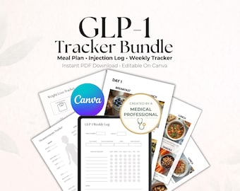 Paquete de seguimiento de GLP-1 / Plan de comidas imprimible, registro de inyecciones y planificador de pérdida de peso / Ozempic Wegovy Mounjaro Zepbound PDF