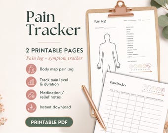 Pain Tracker Printable, Body Map Pain Log, Chronic Pain Journal, Migraine Arthritis Fibromyalgia Relief Tracker PDF
