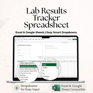 検査結果トラッカースプレッドシート | 血液検査結果と医療検査結果トラッカー