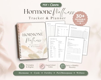 Hormone Wellness Planner, PCOS Cycle Tracker, Period Symptom Log, Fertility Ovulation Tracker, Mood Health Journal PDF Canva