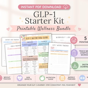 GLP-1 Starter Kit Printable, Weekly Injection & Side Effect Tracker, Weight Loss Log, Nutrition Guide, Workout Planner PDF