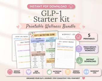 GLP-1 Starter Kit Printable, Weekly Injection & Side Effect Tracker, Weight Loss Log, Nutrition Guide, Workout Planner PDF