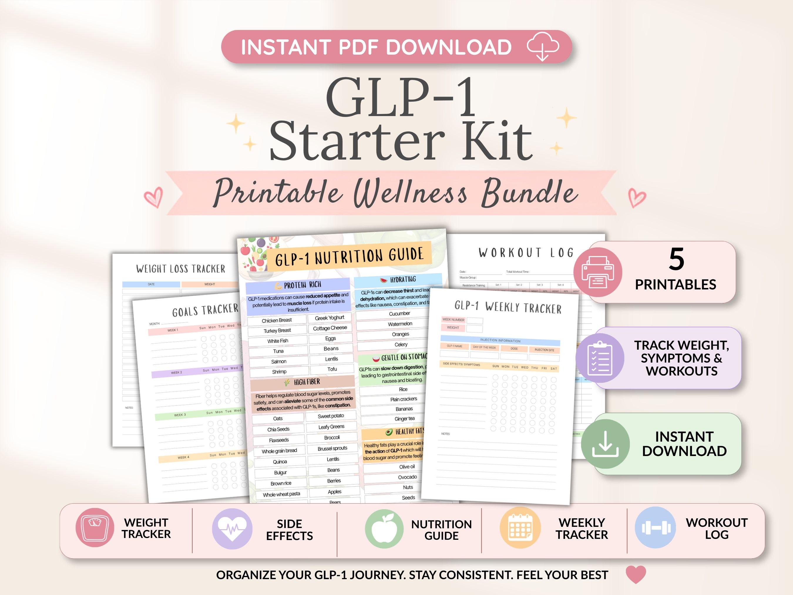 GLP-1 Starter Kit Printable, Weekly Injection & Side Effect Tracker, Weight Loss Log, Nutrition Guide, Workout Planner PDF