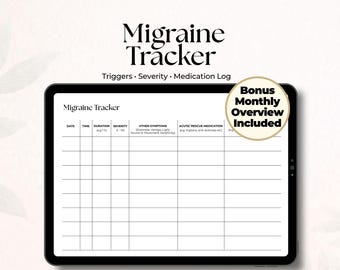 Registro de migrañas imprimible, registro de dolores de cabeza, registro de síntomas, registro de dolor, diario de migrañas, registro de migrañas crónicas, registro de salud en PDF