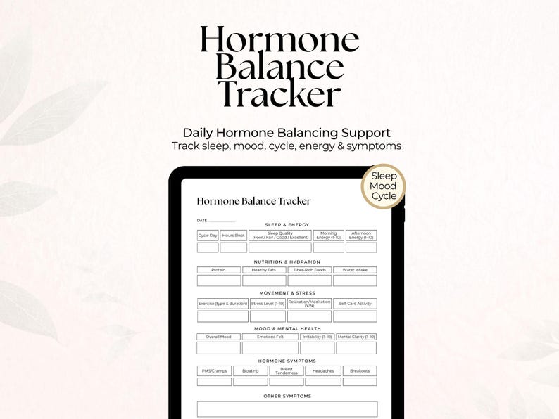 Hormone Tracker Printable, Cycle Tracker, PCOS Tracker, Mood Sleep Symptom Log, Period Tracker, Wellness Tracker, Health Tracker PDF image 1