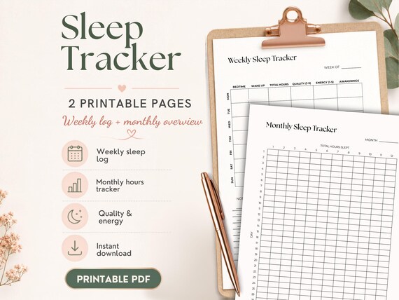 Sleep Diary Printable, Weekly Sleep Log, Monthly Sleep Chart, Insomnia Fatigue Energy Tracker PDF