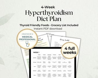 Plan de dieta para el hipertiroidismo de 4 semanas, plan de dieta para la tiroides, dieta para la tiroides hiperactiva, lista de alimentos para la tiroides, PDF imprimible, dieta para la hormona tiroidea