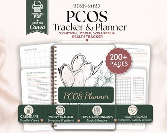 PCOS Tracker & Planner Printable, 200+ Page Tracker,  Symptoms Tracker, PCOS Guide, Journal, PCOS Bundle