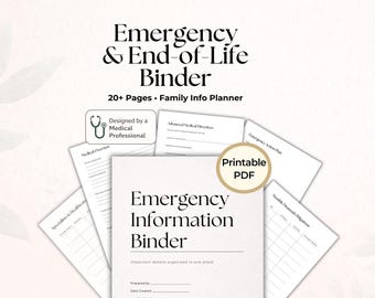 Carpeta de emergencias imprimible, planificador para el final de la vida, planificador de la muerte, carpeta de vida, organizador de información importante, carpeta de emergencias familiares en PDF