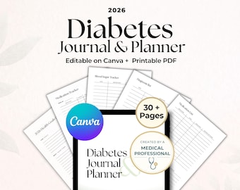 Diario de diabetes imprimible / Registro de glucosa en sangre y planificador de medicamentos / Planificador de salud para la diabetes tipo 2 en PDF