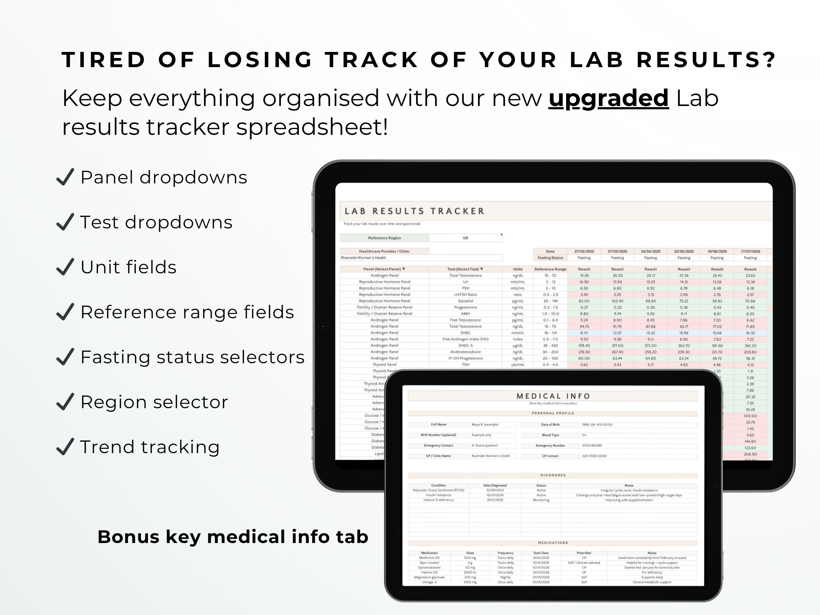 Lab Results Tracker Spreadsheet, Blood Test Tracker, Medical Lab Log ...