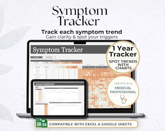 Hoja de cálculo para el seguimiento de síntomas / Registro de enfermedades crónicas y dolor / Seguimiento de migrañas y fibromialgia / Seguimiento de salud en Google Sheets