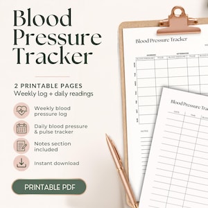 Blood Pressure Log Printable, Hypertension Journal, BP & Pulse Tracker, Weekly Daily Heart Health Chart PDF
