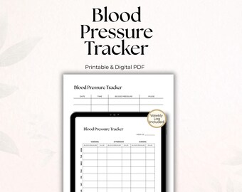 Registro de presión arterial imprimible, registro de PA, registro de hipertensión, gráfica de presión arterial, registro de salud cardíaca, registro diario de salud en PDF