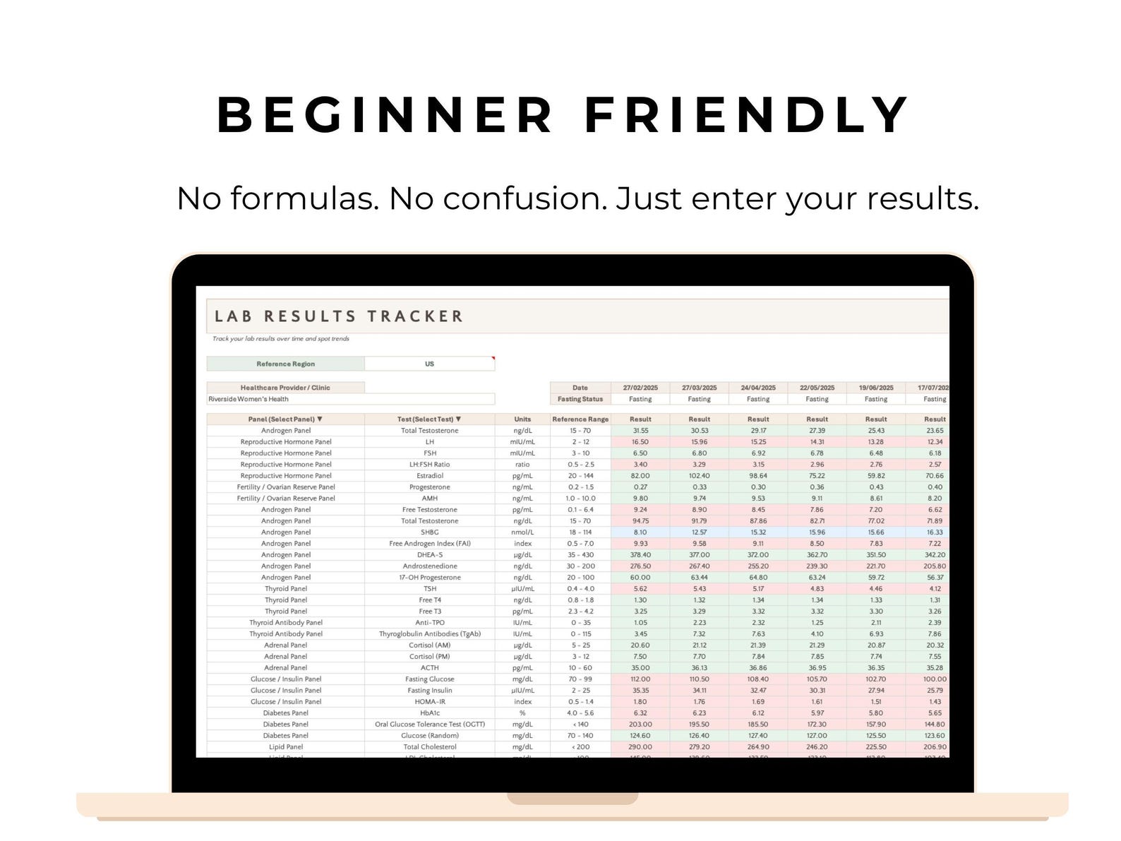 Lab Results Tracker Spreadsheet, Blood Test Tracker, Medical Lab Log ...