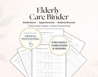 Carpeta imprimible para cuidadores / Planificador de cuidados para personas mayores, registro médico y de medicamentos, organizador de salud para personas mayores (PDF)