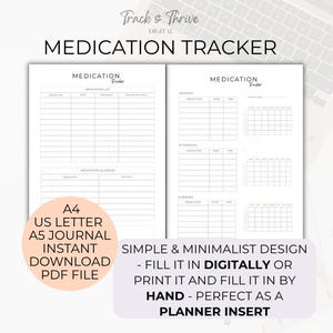 Medication Tracker and Log – Track Medications, Allergies, and Vitamins | Instant Download | Printable Editable PDF