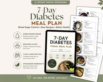 7-Day Diabetes Meal Plan Printable, Type 2 Low Carb Menu, Blood Sugar Friendly Recipes, Weekly PDF